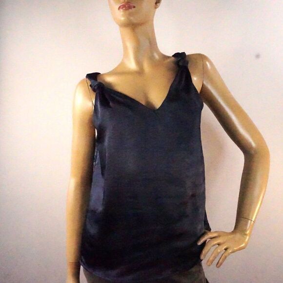 Skies are Blue Womens Small Blue Sleeveless Top Twist Knot Strap Double V Neck - Picture 6 of 7